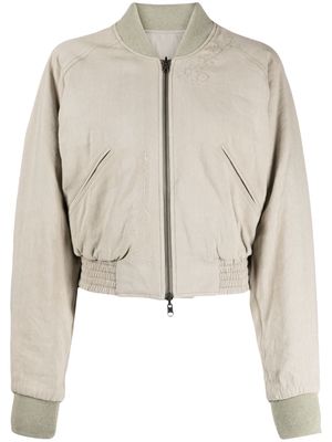 Hyein Seo embroidered linen-blend cropped bomber jacket - Grey