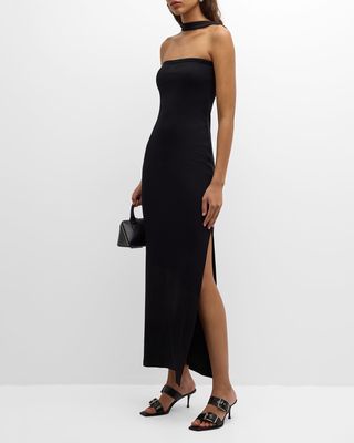 Hyperbole 90s Rib Choker Halter Slit Maxi Dress