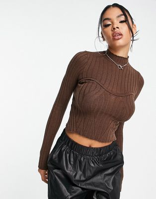I Saw It First corset seam detail sweater in brown