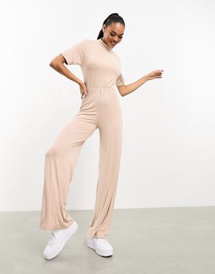 I Saw It First high neck open back jumpsuit in sand-Brown