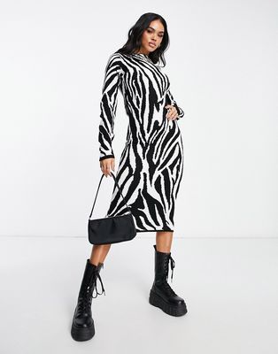 I Saw It First knitted midi dress in zebra print-Multi