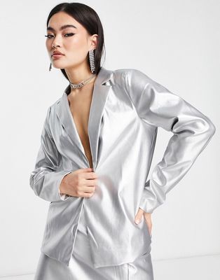 I Saw It First metallic oversized dad blazer in silver - part of a set