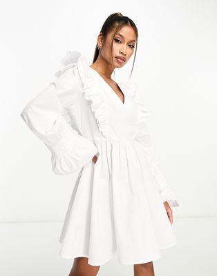 I Saw It First mini smock dress with ruffle detail in white