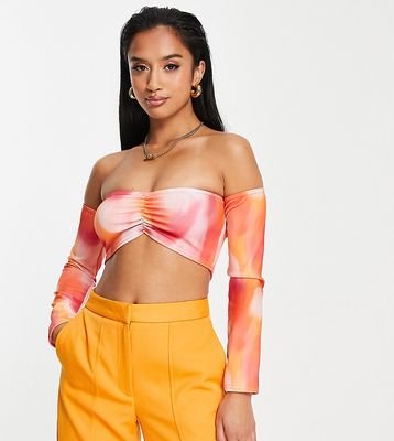 I Saw It First Petite scuba off shoulder crop top in smudge print - part of a set-Multi