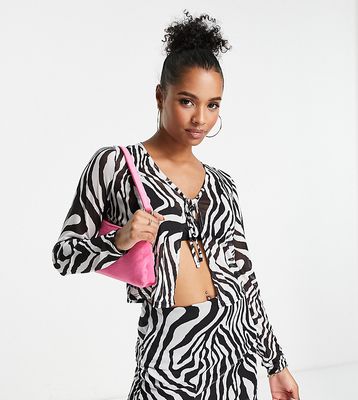 I Saw It First petite sheer lace up top in zebra - part of a set-Multi