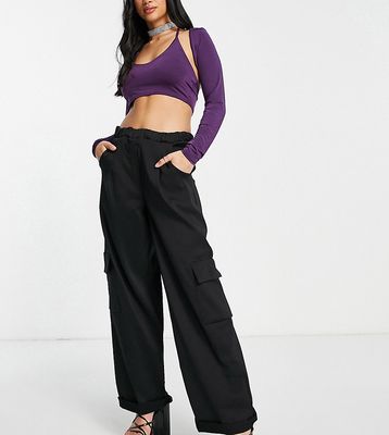 I Saw It First Petite utility wide leg cargo pants in black