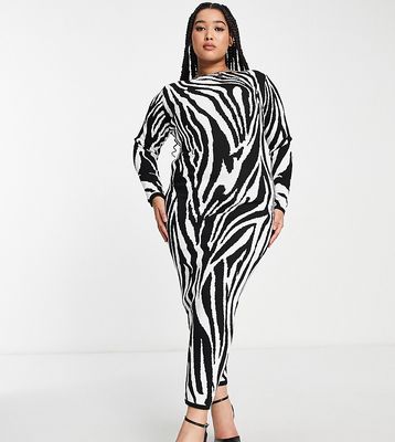 I Saw It First Plus knit midi dress in zebra print-Multi