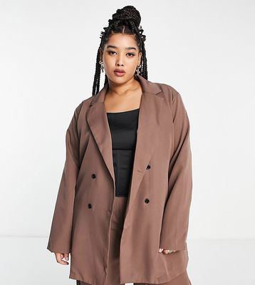 I Saw It First Plus oversized double breasted blazer in mauve - part of a set-Neutral