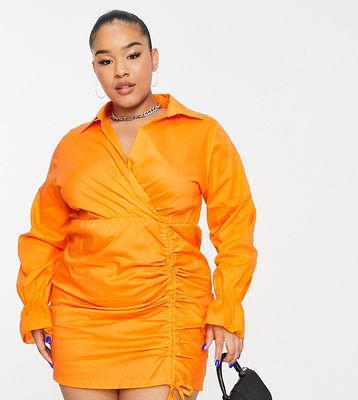 I Saw It First Plus ruched side shirt dress in orange-Blue