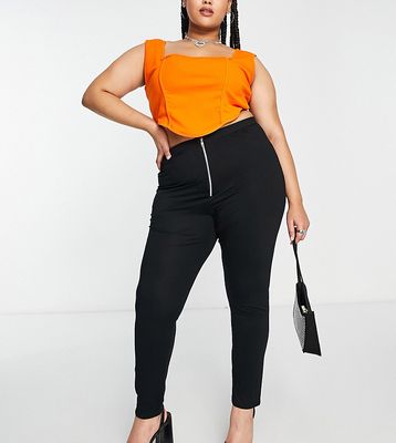 I Saw It First Plus zip front high waist leggings in black