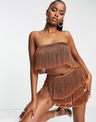 I Saw It First tassle bandeau top set in brown-Copper