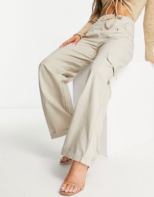 I Saw It First utility wide leg cargo pants in stone-Neutral