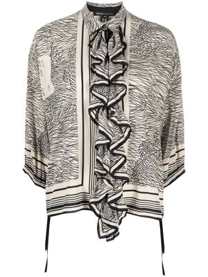IBRIGU abstract-pattern jabot-collar silk blouse - Black