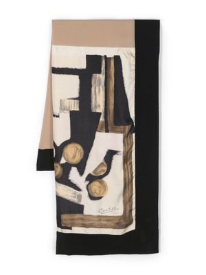 IBRIGU abstract-print panelled silk scarf - Black