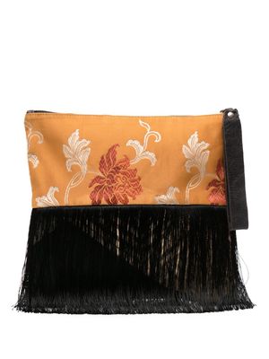 IBRIGU floral-embroidered satin clutch bag