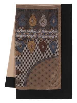 IBRIGU graphic-print panelled silk scarf - Black