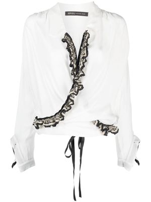IBRIGU ruffle-trim self-tie draped blouse - White