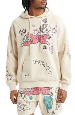 ICE CREAM Apricot Embroidered Cotton Graphic Hoodie in Fog