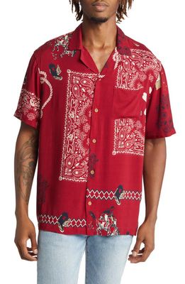 ICE CREAM Dirk Short Sleeve Button-Up Camp Shirt in Rococco Red