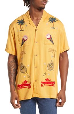 ICE CREAM Lebowski Embroidered Button-Up Shirt in Warm Apricot