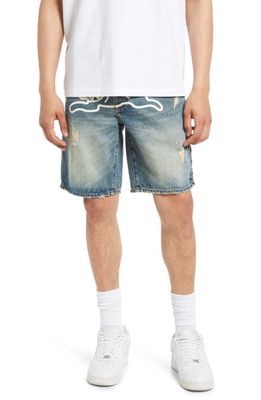 ICE CREAM Men's Cream Distressed Denim Shorts in Custard