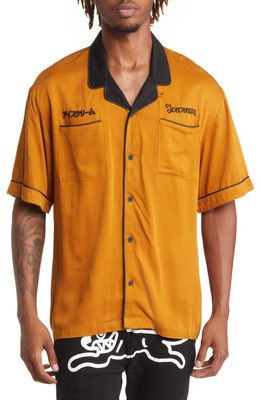 ICE CREAM Men's The Dude Short Sleeve Button-Up Bowling Shirt in Buckthorn