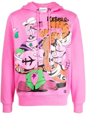 Iceberg cartoon-print cotton hoodie - Pink