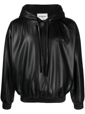 Iceberg faux-leather hooded jacket - Black