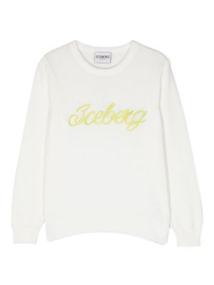 Iceberg Kids logo-embroidered cotton jumper - White