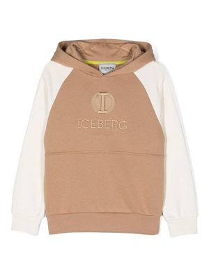 Iceberg Kids logo-embroidered panelled hoodie - Brown