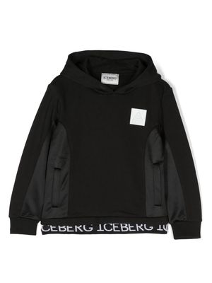Iceberg Kids logo-patch cotton-blend hoodie - Black