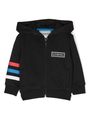 Iceberg Kids logo-patch zip-up hoodie - Black