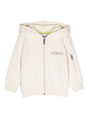 Iceberg Kids logo-patch zipped hoodie - White