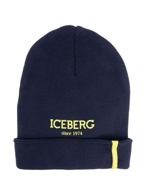 Iceberg Kids logo-print knitted beanie - Blue
