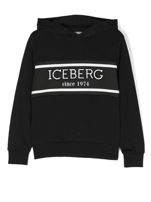 Iceberg Kids logo-tape jersey hoodie - Black