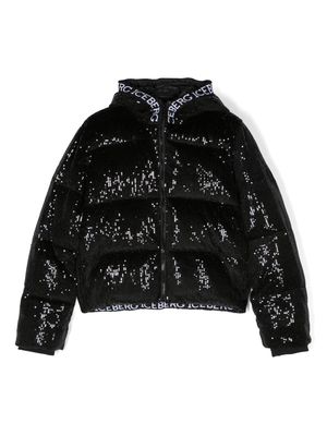 Iceberg Kids sequin-embellished hooded padded jacket - Black