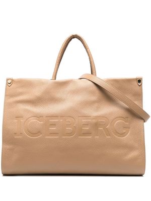 Iceberg logo-debossed leather tote bag - Brown