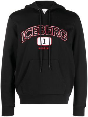 Iceberg logo-embroidered drawstring hoodie - Black