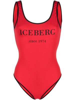 Iceberg logo-print backless swimsuit - Red