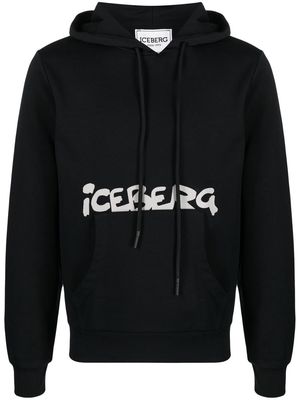 Iceberg logo-print detail hoodie - Black