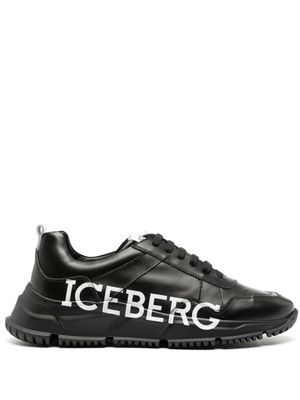 Iceberg logo-print multi-panelled leather sneaker - Black