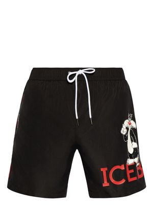 Iceberg Sylvester-print swim shorts - Black