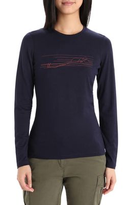 Icebreaker 200 Oasis Ski Stripes Merino Wool T-Shirt in Midnight Navy