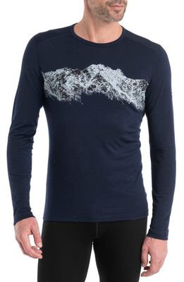 Icebreaker Oasis Remarkables Long Sleeve Wool Base Layer Graphic T-Shirt in Midnight Navy