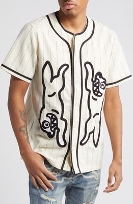 ICECREAM Benny The Jet Rodriguez Baseball Button-Up Shirt in Antique White