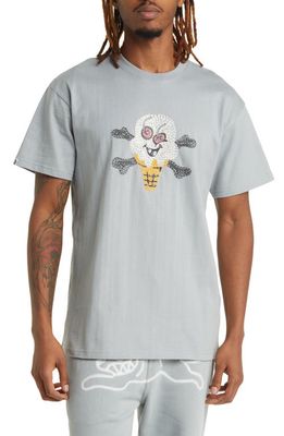 ICECREAM Cherry Face Embroidered T-Shirt in Quarry