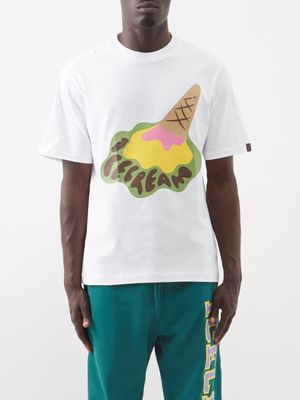 Icecream - Dropped Cone-print Cotton-jersey T-shirt - Mens - White