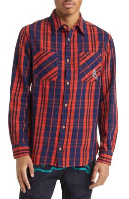ICECREAM Flapjack Plaid Cotton Flannel Button-Up Shirt in Indigo