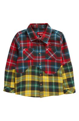 ICECREAM Kids' Spill Plaid Button-Up Shirt in Red/Yellow Plaid