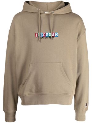 ICECREAM logo-embroidered rib-trimmed hoodie - Brown